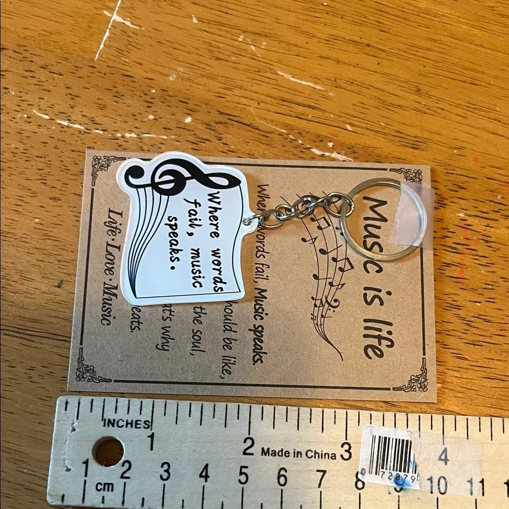 Music Is Life Quote Keychain with Organza Bag and Card